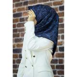 %100 Twill İpek Geometrik Desenli İndigo - Lacivert Renkli 90X90 Eşarp Dikim Şekli : El Dikişi
