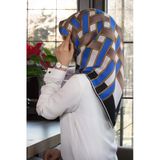 %100 Twill İpek Hasır Örgü Desenli Saks - Lacivert Renkli 90X90 Eşarp Dikim Şekli : El Dikişi