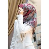 %100 Twill İpek Şal Desenli Bordo Renkli 90X90 Eşarp Dikim Şekli : El Dikişi