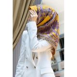 %100 Twill İpek Şal Desenli Gold Renkli 90X90 Eşarp Dikim Şekli : El Dikişi