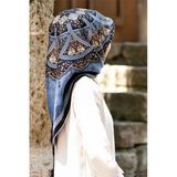 %100 Twill İpek Şal Desenli İndigo - Lacivert Renkli 90X90 Eşarp Dikim Şekli : El Dikişi