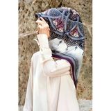 %100 Twill İpek Şal Desenli Mürdüm - Lacivert Renkli 90X90 Eşarp Dikim Şekli : El Dikişi