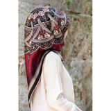%100 Twill İpek Şal Desenli Siyah - Bordo Renkli 90X90 Eşarp Dikim Şekli : El Dikişi