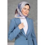 %100 Twill İpek Yaprak Desenli Bebe Mavisi - Pembe Renkli 90X90 Eşarp Dikim Şekli : El Dikişi