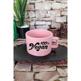 100% Vegan Yazılı Kare Kulplu Fincan Pembe Kupa Bardak