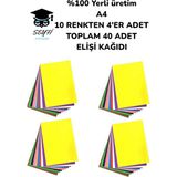 %100 Yerli Üretim A4 10 Renkten 4'er Adet Toplam 40 Adet Elişi Kağıdı