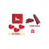 1000 Kuru Gül Yaprağı + 25 Adet Tealight Kalpli Mum Romantik Paket Sevgililer Gününe Özel Evlilik Teklif Paketi