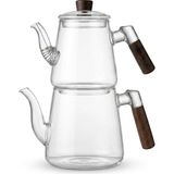 1000 ml + 750 ml Akasya Ahşap Kulplu Cam Çaydanlık Takımı - Isıya Dayanıklı Borosilikat Pür - Çok Renkli - Standart