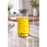 1000 ml Cam Yağlık Sirkelik Sürahi, 22 cm Yükseklik, 10 cm Çap, Paslanmaz Çelik Kapaklı