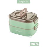 1000 Ml İki Kat Üç Bölme Paslanmaz Çelik Bento Lunch Box Yeni Nesil Sefer Tası-Sos Kaseli
