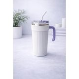 1000 Ml Kulplu Pipetli Çelik Termos Mug Vakumlu Isı Yalıtımlı Büyük Boy Sızdırmaz Bardak (Parlak Beyaz)