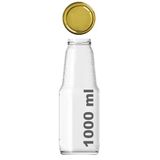 1000 ml Şeffaf Meyve Suyu Şişesi, Meşrubat, Limonata Şişesi Metal Kapaklı 1000 Cc Boş Cam Şişe (1, Altın Kapak, 1000, Mililitre)