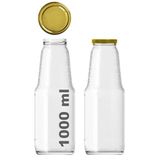 1000 ml Şeffaf Meyve Suyu Şişesi, Meşrubat, Limonata Şişesi Metal Kapaklı 1000 Cc Boş Cam Şişe (2, Altın Kapak, 1000, Mililitre)