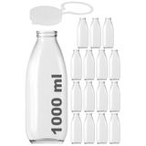 1000 ml Şeffaf Sürahi Süt, Ayran, Su, Limonata, Meşrubat Şişesi 1000 Cc Askılı Kapaklı Cam Şişe 15 Adet (15, Şeffaf Askılı Kapak, 1000)
