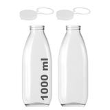 1000 ml Şeffaf Sürahi Süt, Ayran, Su, Limonata, Meşrubat Şişesi 1000 Cc Askılı Kapaklı Cam Şişe 2 Adet (2, Şeffaf Askılı Kapak, 1000)