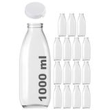 1000 ml Şeffaf Sürahi Süt, Ayran, Su, Limonata, Meşrubat Şişesi 1000 Cc Yırtmalı Kapaklı Cam Şişe 15 Adet (15, Beyaz Kilitli Kapak, 1000)
