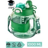 1000 ml Tek Kapak Çift Kullanım Pipetli /rahat Içim Boyun Askılı Çocuk Su Matarası Suluk