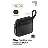 10000mAh Dijital Göstergeli Type-C Kablolu/Girişli 20W Hızlı Şarjlı Powerbank - Siyah