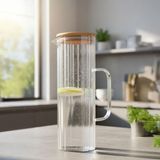 1000ML Bambu Kapaklı Borosilikat Cam Yağlık & Sürahi – Şık, Dayanıklı ve Sağlıklı Saklama Çözümü (8cm x 20CM) - Standart