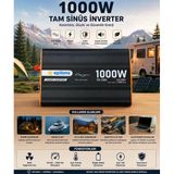 1000W Tam Sinüs İnverter 12V Ac Çevirici | Sessiz Fanlı, Usb Çıkışlı, Araç Karavan Tekne Solar Güç İnverteri