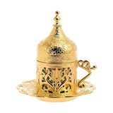 1001 (1 Adet Türk Yunan Arap Kahvesi Espresso Fincanı Tabağı (Lale) (Altın)