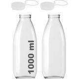 1001 1000 ml Şeffaf Sürahi Süt, Ayran, Su, Limonata, Meşrubat Şişesi 1000 cc Askılı Kapaklı Cam - seçenek