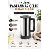 1001 1,5 Litre Paslanmaz Çelik Termos Sürahi | Tek Basmalı Kapak | Sızdırmaz Içecek Sürahisi | 3 - 0 - 249 ml