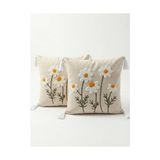 1001 2 Adet 40X40 cm Punch Papatya Desenli Gizli Fermuarlı Kırlent Kılıfı Dekoratif Yastık Kılıf�