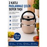 1001 2 Katlı 1.2 Litre Paslanmaz Çelik Sefer Tası Sızdırmaz Kapaklı Yemek Taşıma Kabı Bento Lunc