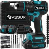 1001 21V Darbeli Akülü Matkap, Çift Akülü, Kömürsüz (Brushless) Motor, 13 mm Çelik Mandren, 2 Vi