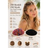 1001 250 Adet Renkli Saç Örgü Lastiği 250 Siyah Toka Seti Lastik Toka Seti, Lastik Toka Seti, Toka Or