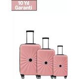 1001 3'lü Valiz Seti Polikarbon Valiz 4x2 Teker 1809 (Rose)