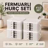 1001 4 Adet Lüks Pencereli Çok Amaçlı Dolap Düzenleyici Hurç Çorap Hurcu 34 x 22 x 22 cm (Beyaz)