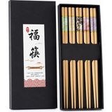 1001 5 Çift 24CM Bambu Desenli Yemek Çubuğu Seti Hediyelik Kutulu Japon Sushi Chopstick - secenek