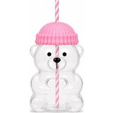 1001 580 ml Ayıcık Desenli Cam Bardak Pipetli Silikon Kapaklı Soğuk Kahve Bardağı Şeffaf Cam Kupa - secenek