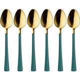 1001 6 Adet Çay Kaşığı Seti, 18/10 Paslanmaz Çelik, Gold Yeşil, 11 Cm, 70 gr
