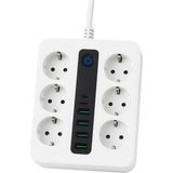 1001 6 Priz + 4 USB Çıkışlı Akıllı Çoklu Priz - Aç/kapa Anahtarlı, Hızlı Şarj Destekli, 3680