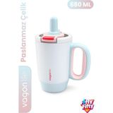 1001 680 ml Tek Kapak Çift Kullanım Pipetli Rahat Içim Kulplu Paslanmaz Çelik Termos Mug FFVGN1113-6