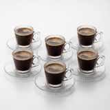 1001 6’lı Cam Kahve Fincanı Seti Çizgili Desenli Şeffaf Fincan ve Tabak Takımı 8 cm Espresso Tür