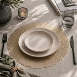1001 6'lı Plastik Amerikan Servis Seti, Yuvarlak 38 cm Gold Yaprak Desenli Supla, Yıkanabilir Silinebil - Beyaz - Gold
