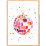 1001 Ahşap Çerçeveli Duvar Tablosu Retro Disko Topu Genç Odası Dekoru, 21 x 30 - Beyaz - Gold