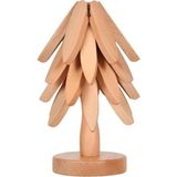 1001 Ahşap Noel Ağacı Figürü, Doğal Renk, Kayın Ağacı, 22.35 cm Yükseklik, Masa Üstü Dekorati - Beyaz - Gold