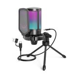 1001 Ampligame A6V Yayıncı - Oyuncu - Gamer - Podcast - Youtuber Rgb USB Mikrofon (Siyah)
