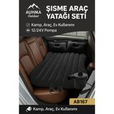 1001 Araba Arka Koltuk Şişme Yatak Oto Kamp Seyahat Yatağı Pompa Yastık Tamir Setli Siyah - secenek