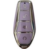 1001 Autohan Keys Anahtar Kılıfı Byd Atto 3 Seal U Için, Premium Lila-Gümüş Kaplama, Koruyucu - Ahşap