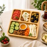 1001 Bambu Kahvaltılık Sunum Tepsisi, Bölmeli Ahşap Servis Tabağı Doğal Bambu Kahvaltı ve Çerez