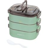 1001 Bento 1450ML Lunchbox Üç Katlı 5 Bölmeli ve Mini Sosluklu Çelik Sefer Tası Yemek Kutusu (Yeşi