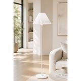 1001 Beyaz Metal Lambader Tek Ayaklı Kırma Beyaz Kumaş Pileli Başlık Modern Retro 150 cm LAM03 - Beyaz - Gold