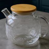 1001 Borosilikat Cam Demlik, Bambu Kapaklı, Süzgeçli, 1000 Ml, Isıya Dayanıklı, Çay Kahve Bitki Ç