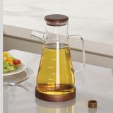 1001 Borosilikat Cam Yağdanlık, Sürahi Sosluk Ahşap Kapaklı ve Altlıklı, 900 Ml, 23X4 cm - secenek